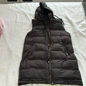 Zara long black hooded puffer vest